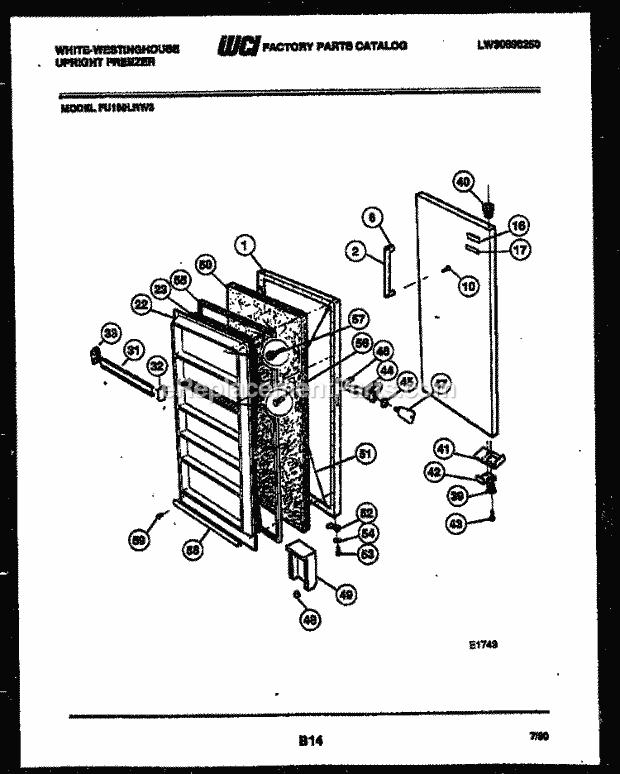 Frigidaire FU199LRW3 Wwh(V1) / Upright Freezer Door Parts Diagram