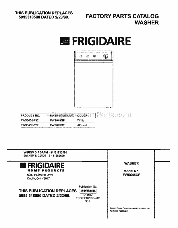 Frigidaire FWS645GFT2 Residential Washer Page B Diagram