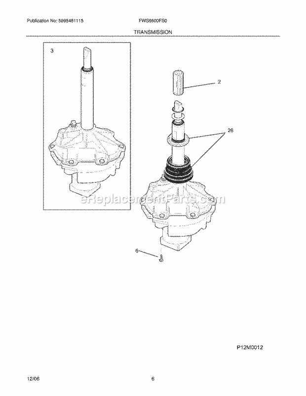 Frigidaire FWS6600FS0 Residential Washer Transmission Diagram