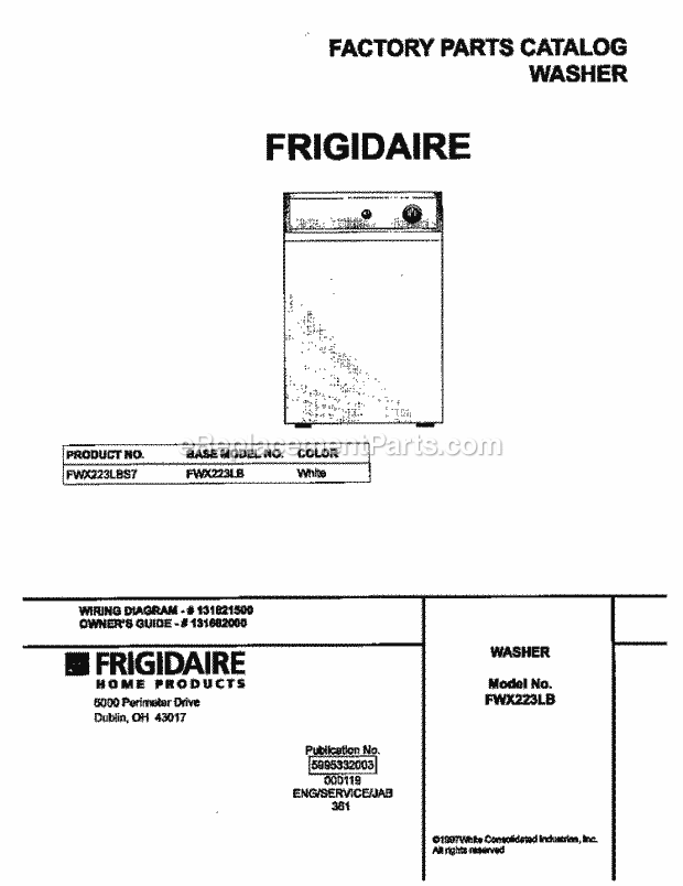 Frigidaire FWX223LBS7 Residential Frigidaire/Fs Washer Page F Diagram
