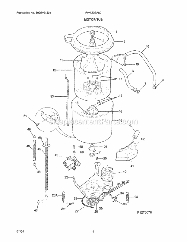 Frigidaire FWX833AS2 Residential Washer Motor / Tub Diagram