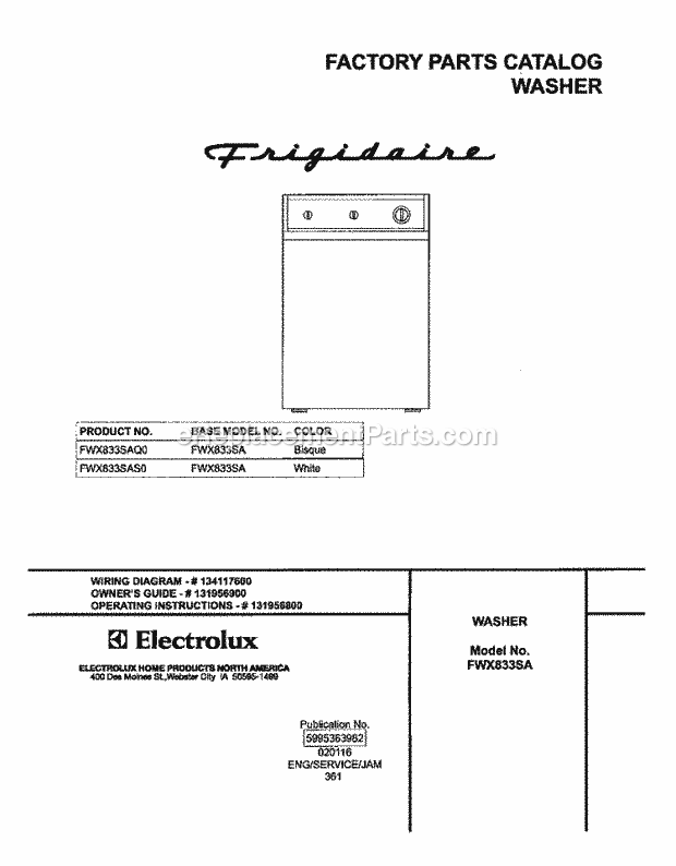 Frigidaire FWX833SAQ0 Residential Washer Page F Diagram