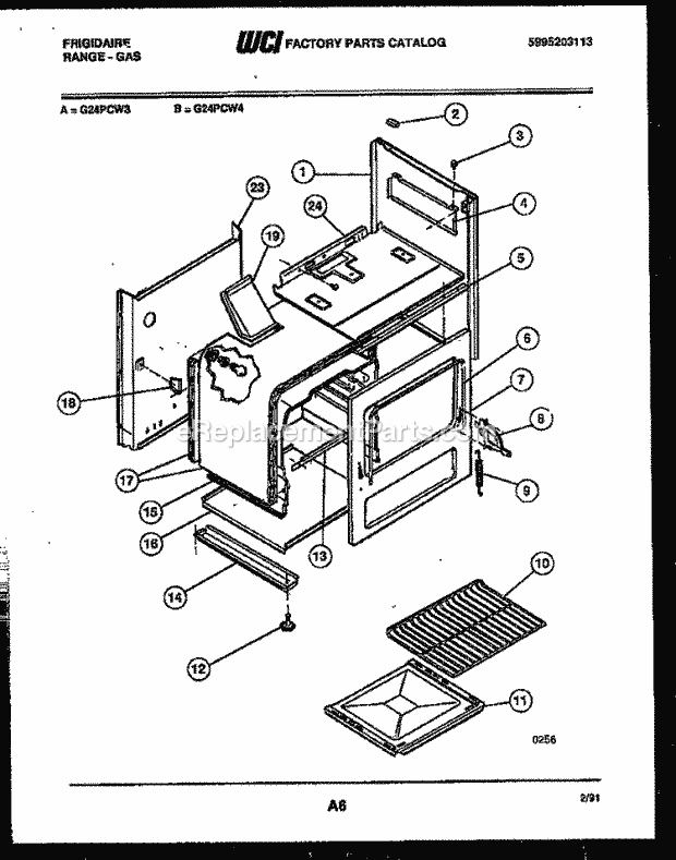 Frigidaire G24PCL4 Freestanding, Gas Range Gas Body Parts Diagram