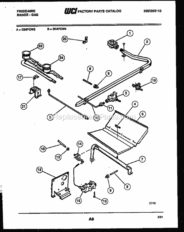 Frigidaire G24PCL4 Freestanding, Gas Range Gas Burner, Manifold and Gas Control Diagram