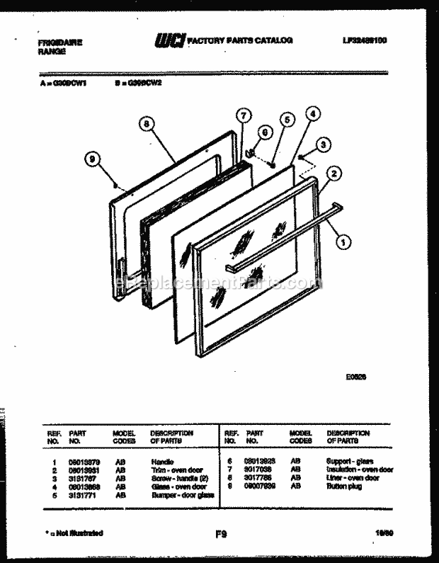 Frigidaire G30BCW1 Freestanding, Gas Range Gas Door Parts Diagram