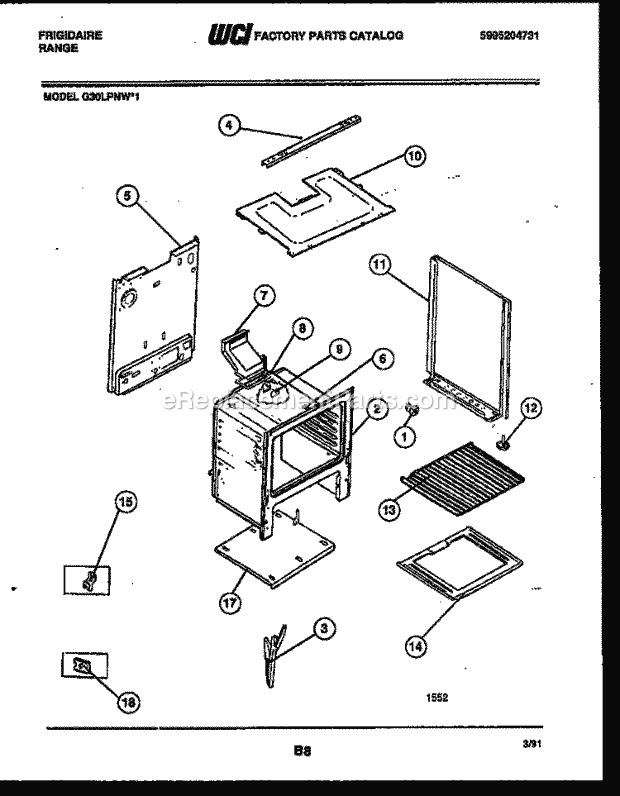 Frigidaire G30LPNL1 Freestanding, Gas Range Gas Body Parts Diagram