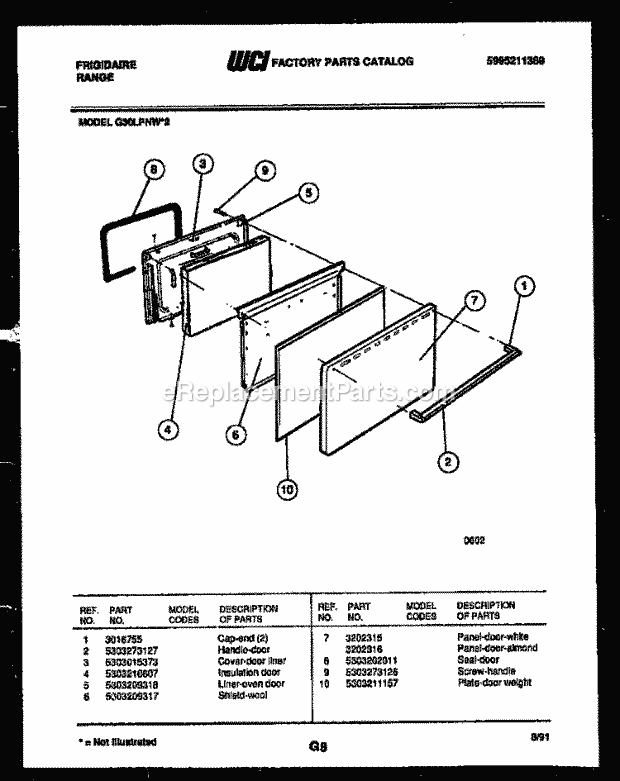 Frigidaire G30LPNL2 Freestanding, Gas Range Gas Door Parts Diagram