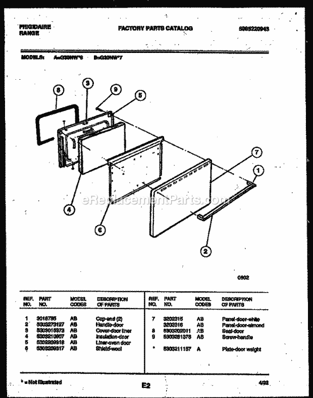 Frigidaire G30NL6 Freestanding, Gas Range Gas Door Parts Diagram