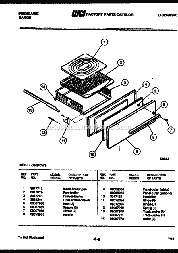 Frigidaire G30PCL3 Freestanding, Gas Range Gas Broiler Drawer Parts Diagram