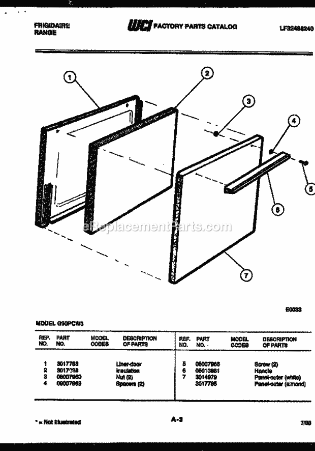 Frigidaire G30PCL3 Freestanding, Gas Range Gas Door Parts Diagram