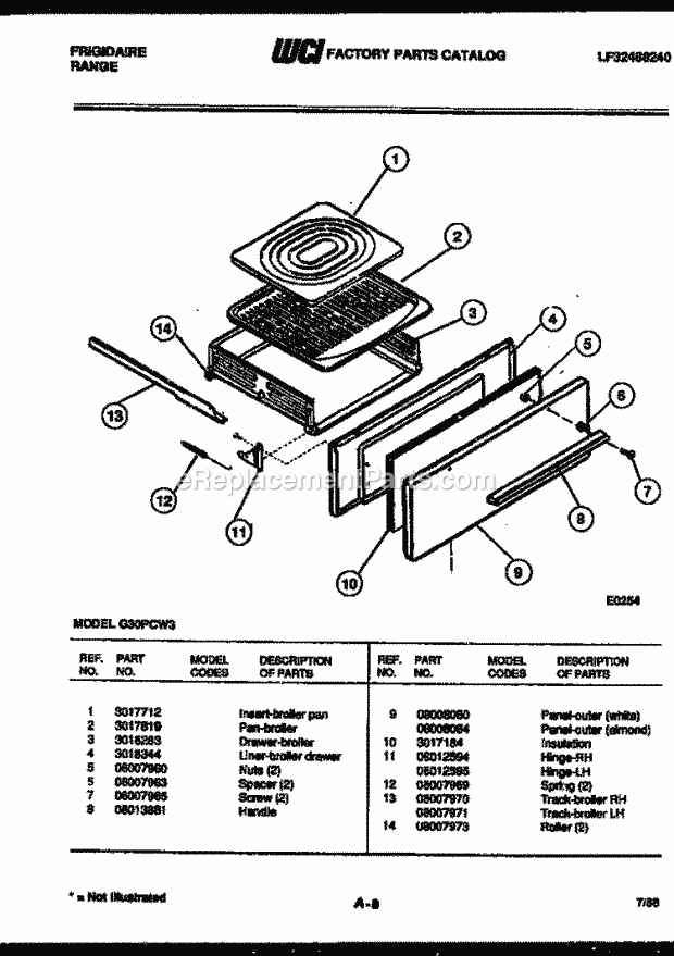 Frigidaire G30PCW3 Freestanding, Gas Range Gas Broiler Drawer Parts Diagram