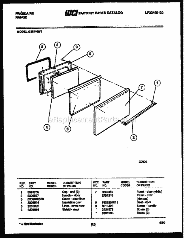 Frigidaire G30PNL1 Freestanding, Gas Range Gas Door Parts Diagram