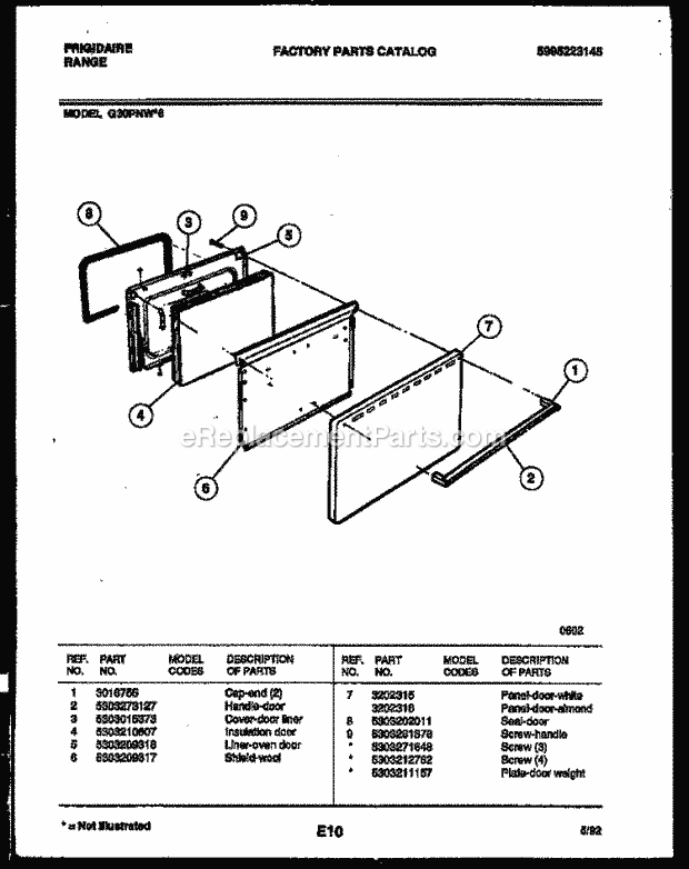Frigidaire G30PNL6 Freestanding, Gas Range Gas Door Parts Diagram