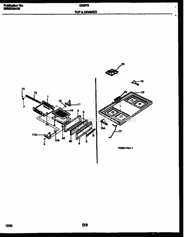 Frigidaire G30PNW7 Freestanding, Gas Gas Range Cooktop and Broiler Drawer Parts Diagram