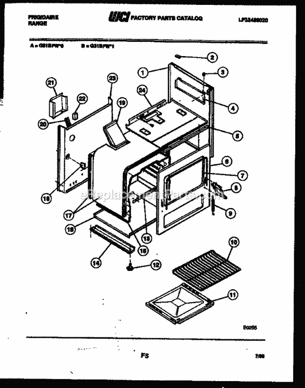 Frigidaire G31BFL1 Freestanding, Gas Range Gas Body Parts Diagram