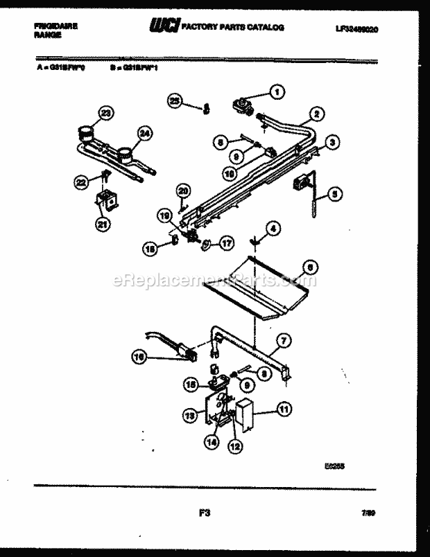 Frigidaire G31BFL1 Freestanding, Gas Range Gas Burner, Manifold and Gas Control Diagram