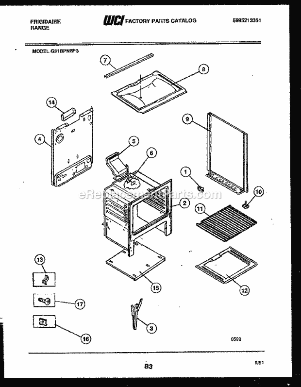 Frigidaire G31BPNL3 Freestanding, Gas Range Gas Body Parts Diagram