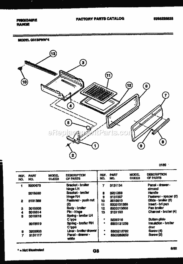 Frigidaire G31BPNL4 Freestanding, Gas Range Gas Broiler Drawer Parts Diagram