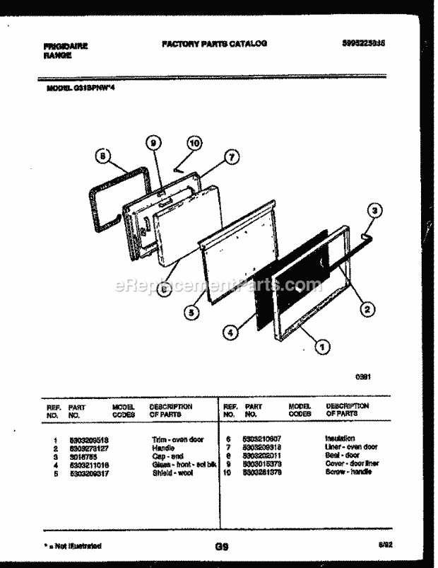 Frigidaire G31BPNL4 Freestanding, Gas Range Gas Door Parts Diagram