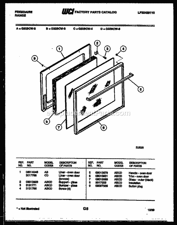 Frigidaire G32BCW3 Freestanding, Gas Range Gas Door Parts Diagram