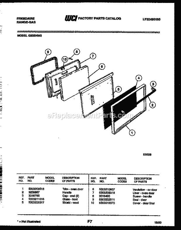 Frigidaire G32BNL2 Freestanding, Gas Range Gas Door Parts Diagram