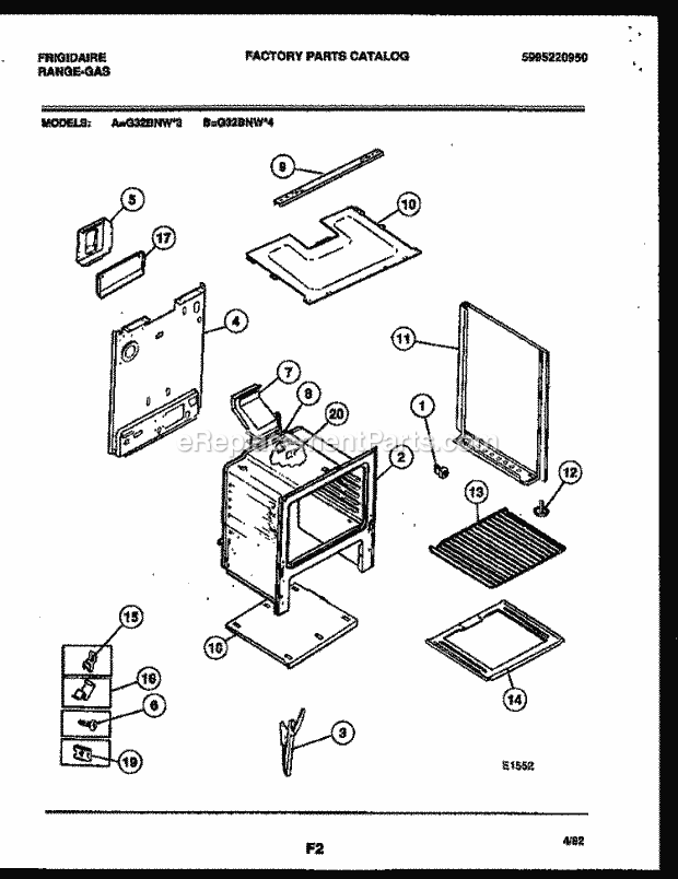 Frigidaire G32BNW3 Freestanding, Gas Range Gas Body Parts Diagram