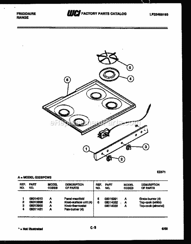 Frigidaire G32BPCL2 Freestanding, Gas Range Gas Cooktop Parts Diagram