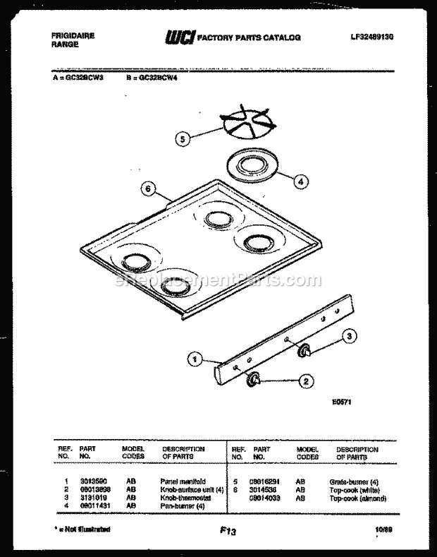 Frigidaire GC32BCL4 Freestanding, Gas Range Gas Cooktop Parts Diagram