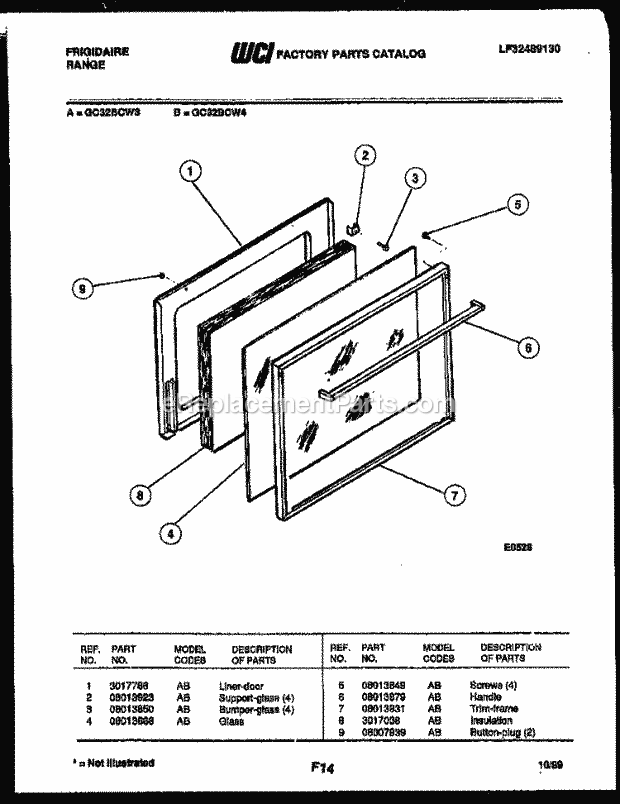 Frigidaire GC32BCW4 Freestanding, Gas Range Gas Door Parts Diagram