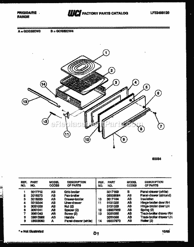 Frigidaire GCG32CW4 Freestanding, Gas Range Gas Broiler Drawer Parts Diagram