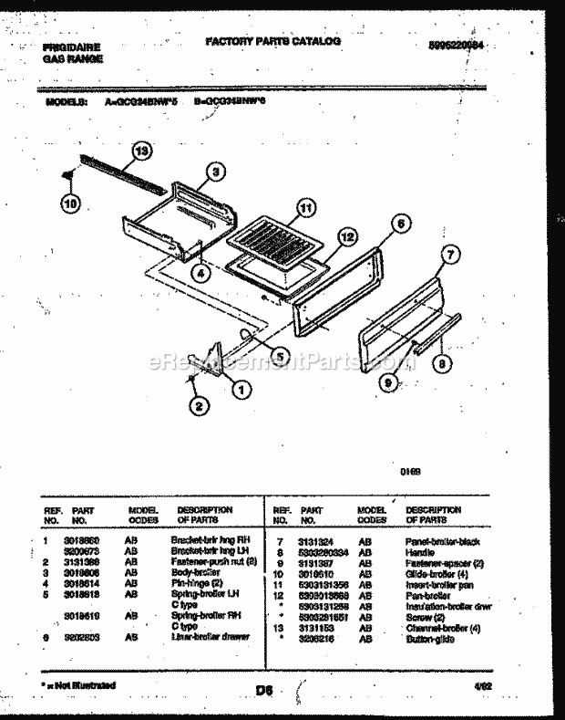 Frigidaire GCG34BNL6 Freestanding, Gas Range Gas Broiler Drawer Parts Diagram