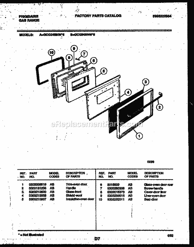 Frigidaire GCG34BNL6 Freestanding, Gas Range Gas Door Parts Diagram