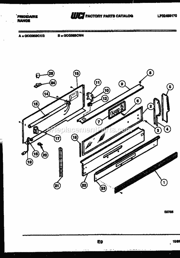 Frigidaire GCG38BCL4 Freestanding, Gas Range Gas Control Panel Diagram