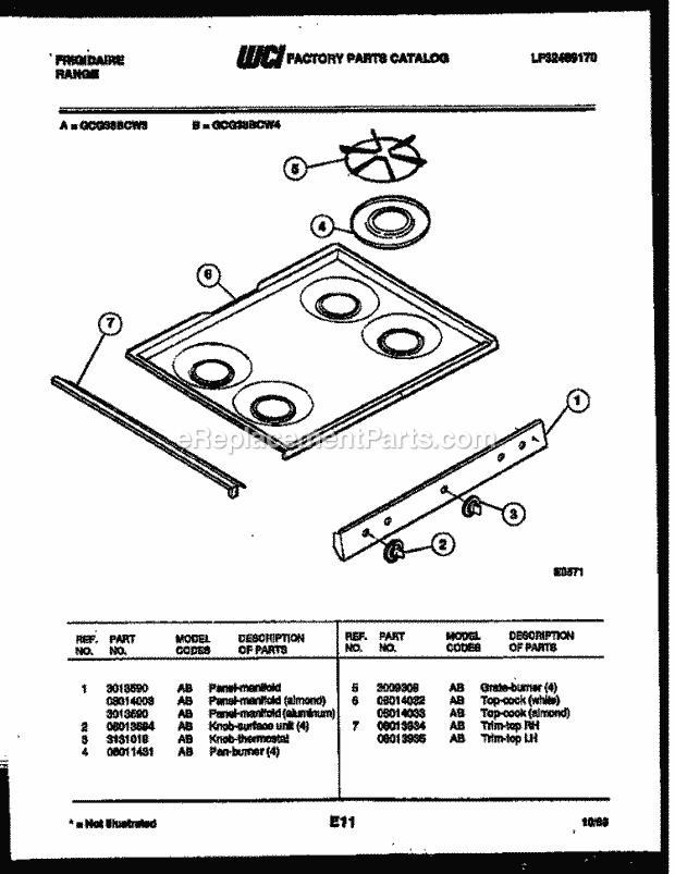 Frigidaire GCG38BCL4 Freestanding, Gas Range Gas Cooktop Parts Diagram