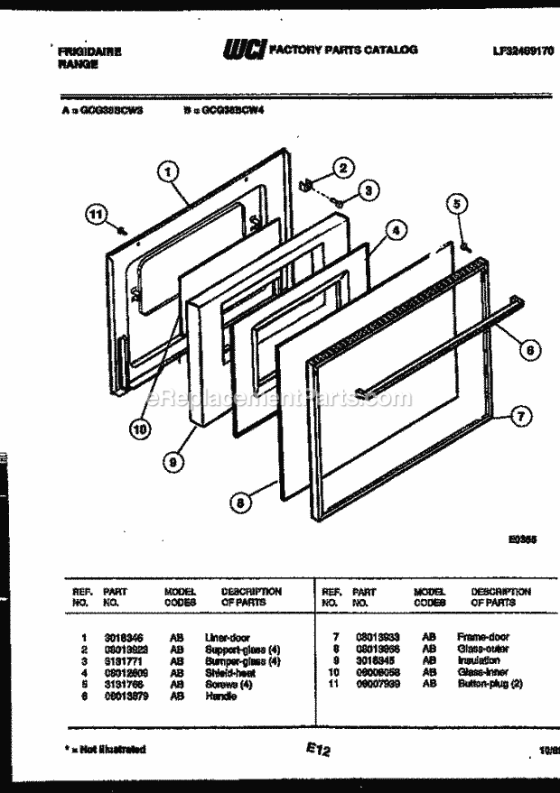 Frigidaire GCG38BCL4 Freestanding, Gas Range Gas Door Parts Diagram