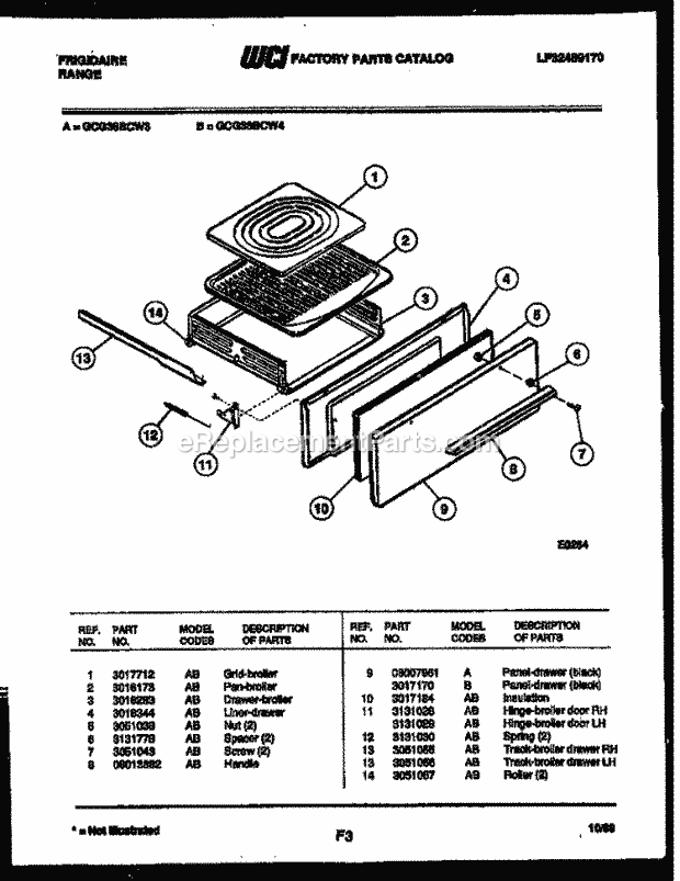 Frigidaire GCG38BCW4 Freestanding, Gas Range Gas Broiler Drawer Parts Diagram