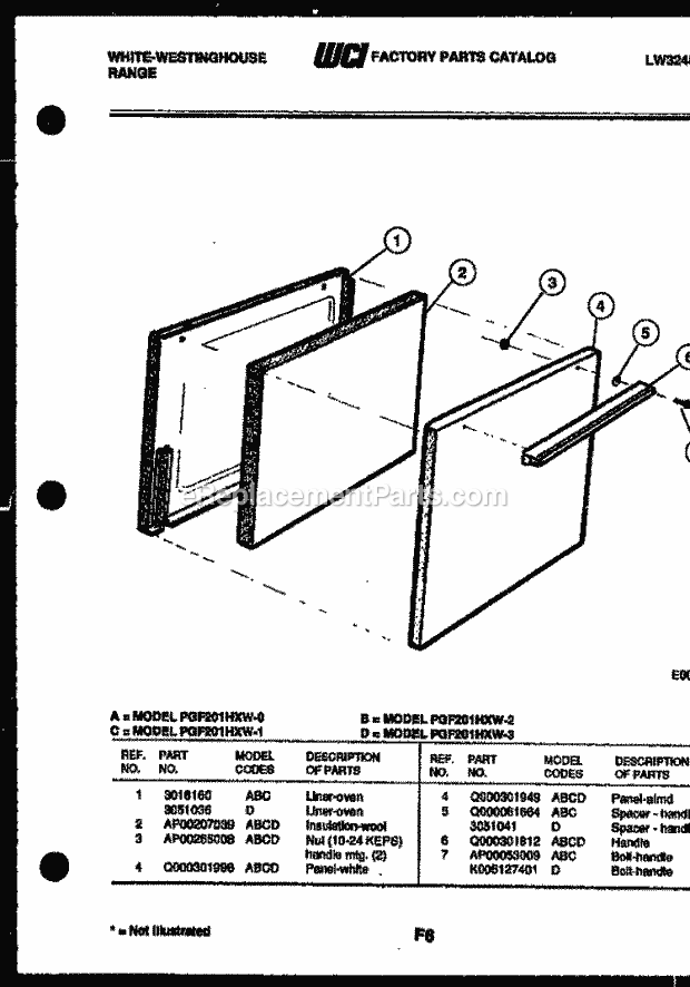 Frigidaire GF201HXD3 Wwh(V2) / Gas Range Door Parts Diagram