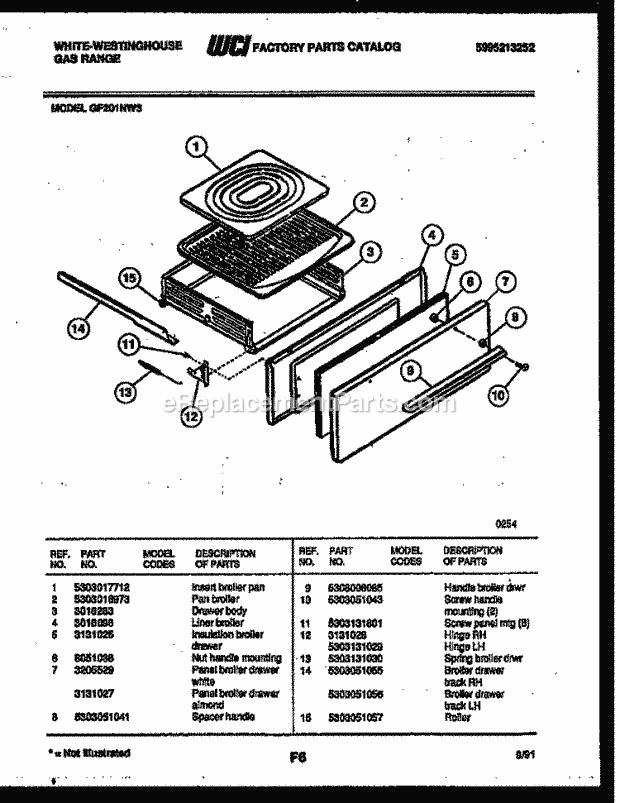 Frigidaire GF201ND3 Wwh(V2) / Gas Range Broiler Drawer Parts Diagram