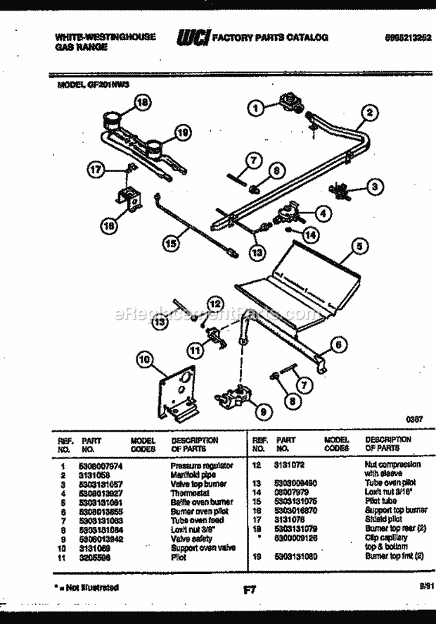 Frigidaire GF201ND3 Wwh(V2) / Gas Range Burner, Manifold and Gas Control Diagram