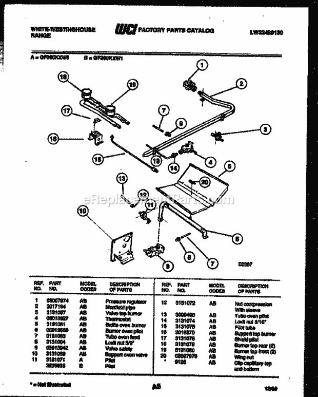 Frigidaire GF300KXD1 Wwh(V4) / Gas Range Burner, Manifold and Gas Control Diagram