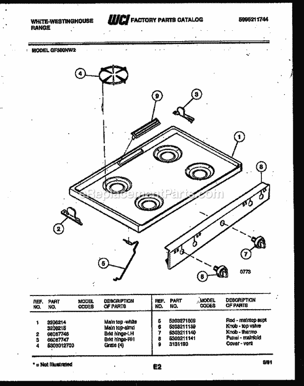 Frigidaire GF300ND2 Wwh(V2) / Gas Range Cooktop Parts Diagram