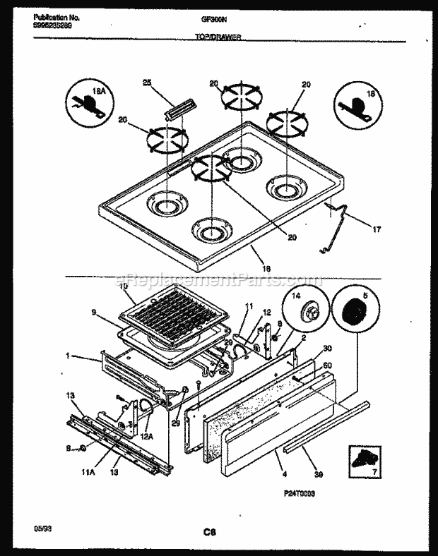 Frigidaire GF300ND7 Wwh(V4) / Gas Range Cooktop and Broiler Drawer Parts Diagram