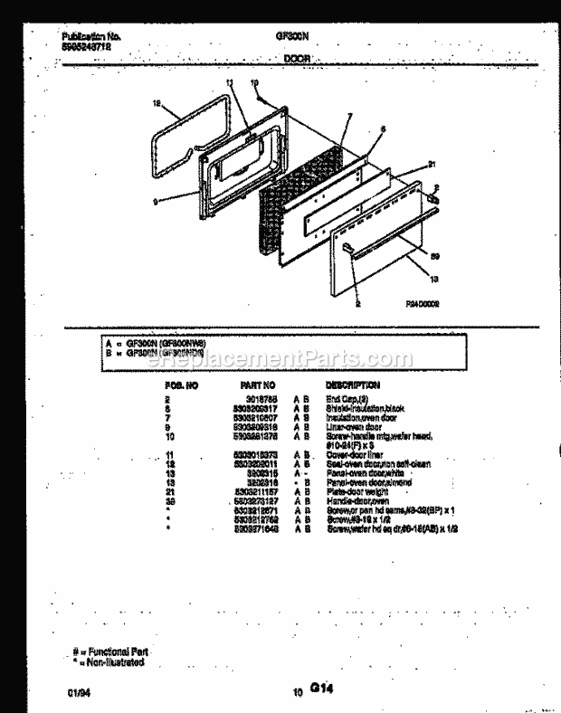 Frigidaire GF300ND8 Wwh(V2) / Gas Range Door Parts Diagram