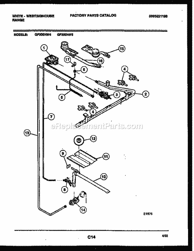 Frigidaire GF300NW5 Wwh(V3) / Gas Range Burner, Manifold and Gas Control Diagram