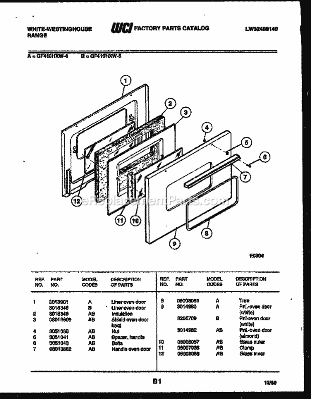 Frigidaire GF410HXW4 Wwh(V1) / Range Body Parts Diagram