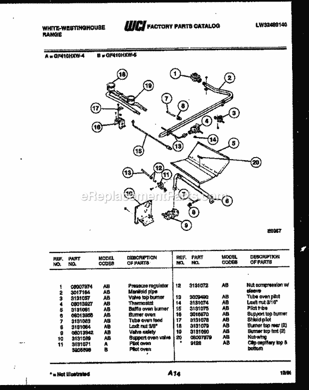 Frigidaire GF410HXW4 Wwh(V1) / Range Burner, Manifold and Gas Control Diagram