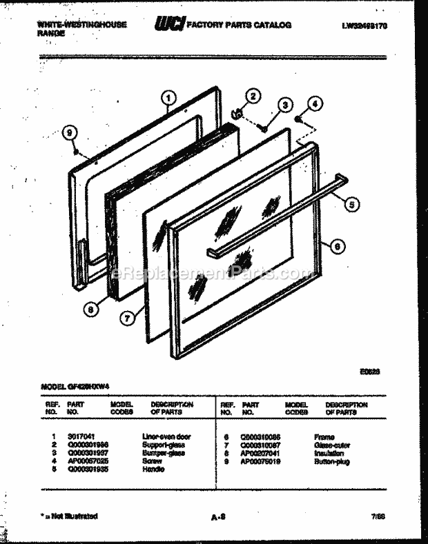 Frigidaire GF420HXW4 Wwh(V1) / Gas Range Door Parts Diagram