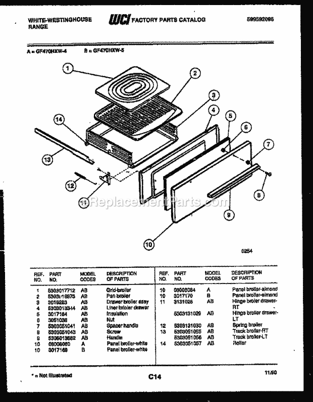 Frigidaire GF470HXD5 Wwh(V4) / Gas Range Broiler Drawer Parts Diagram