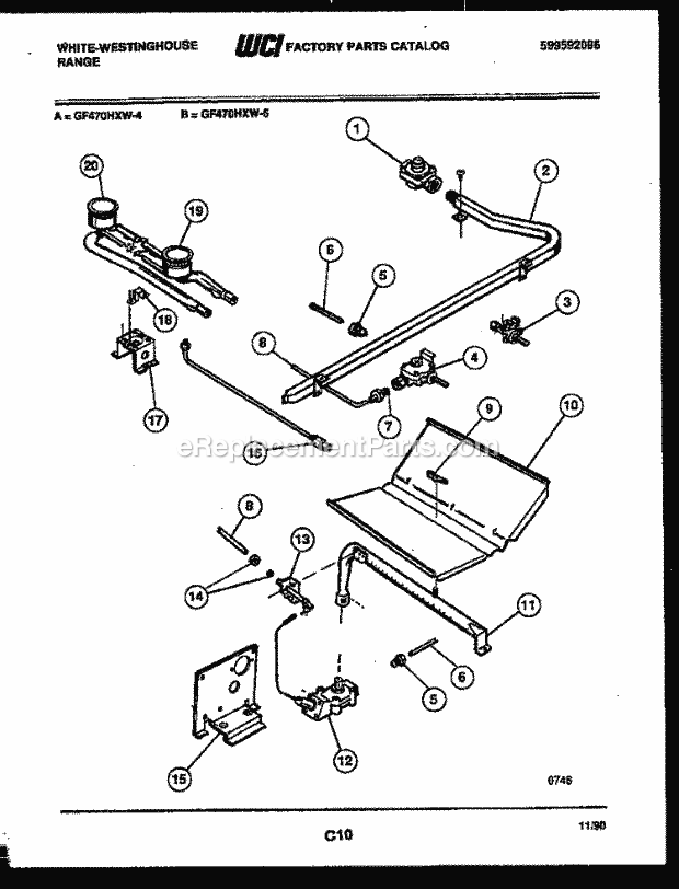 Frigidaire GF470HXW5 Wwh(V3) / Gas Range Burner, Manifold and Gas Control Diagram