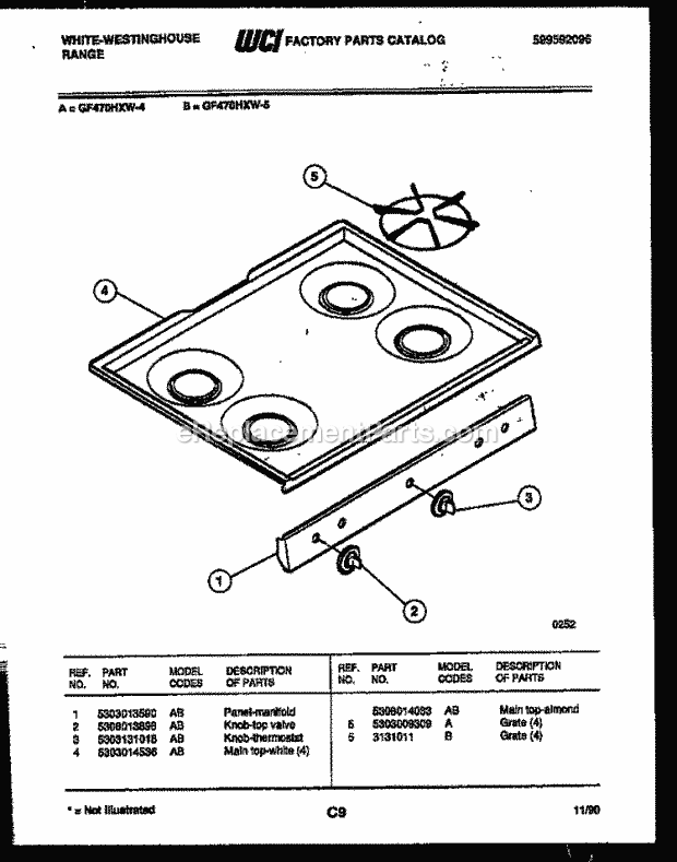 Frigidaire GF470HXW5 Wwh(V3) / Gas Range Cooktop Parts Diagram